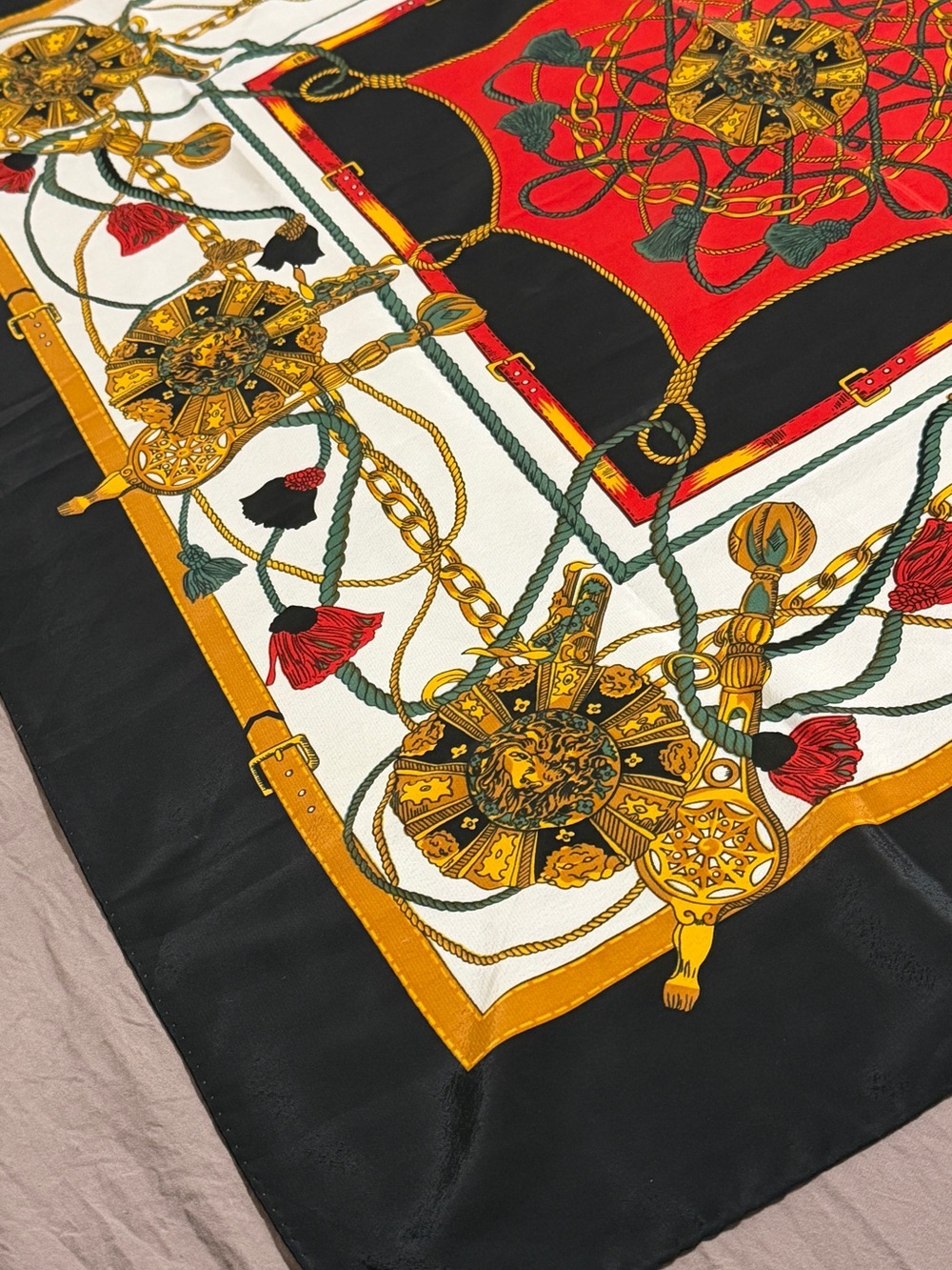 Hermes Silk Scarf - Black, Red, Gold - Picture 6 of 12
